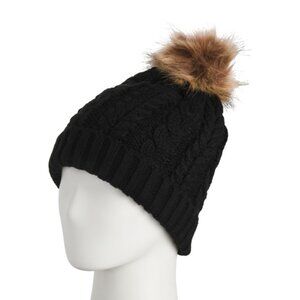 NEW TIMBERLAND Cable Knit Beanie With Pom And Ribbed Cuff Cameo black 162mn